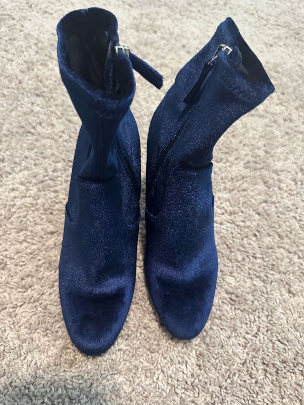 Steve Madden Dark Blue Velvet Ankle Booties with Side Zipper